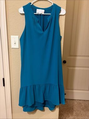 Charles Henry Teal Sleeveless Ruffle-Hem Dress